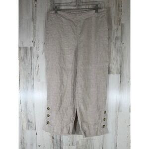 Chicos Cropped Pants Size 8 (31x23) Beige Elastic High Rise Side Buttons Linen